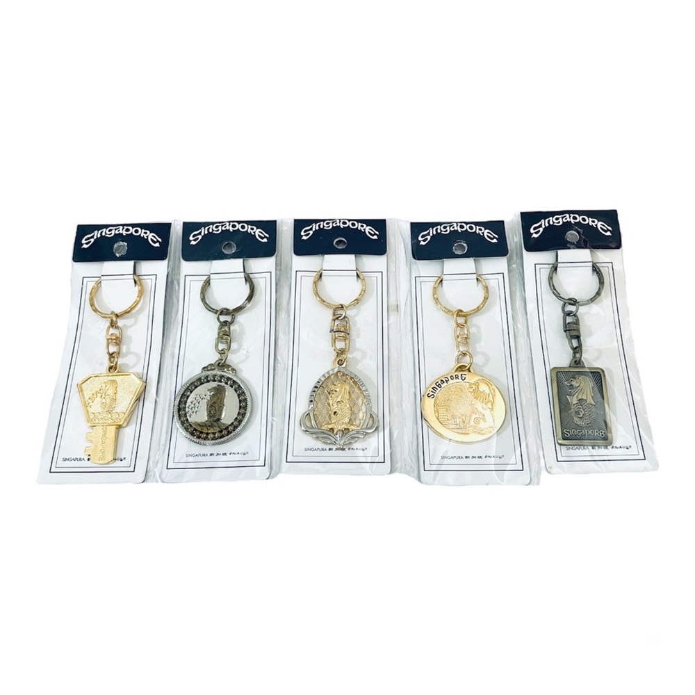 Vintage Merlion Singapore Lion Fish Statue Keychain Souvenir Lot of 5 Bundle NIP